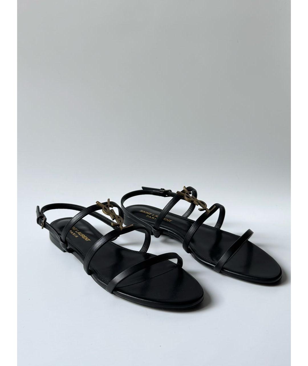 SAINT LAURENT Черные кожаные босоножки, фото 9