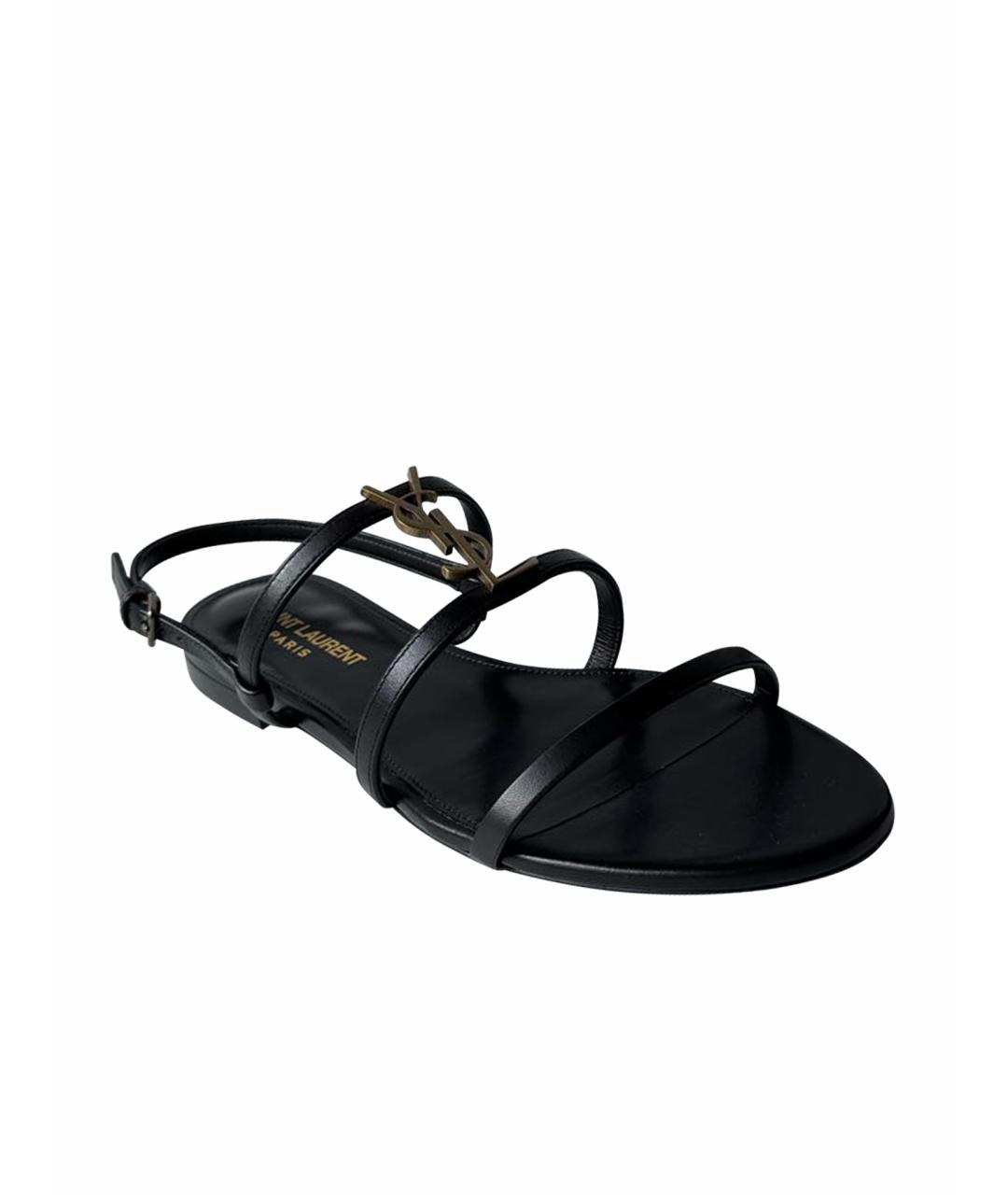 SAINT LAURENT Черные кожаные босоножки, фото 1
