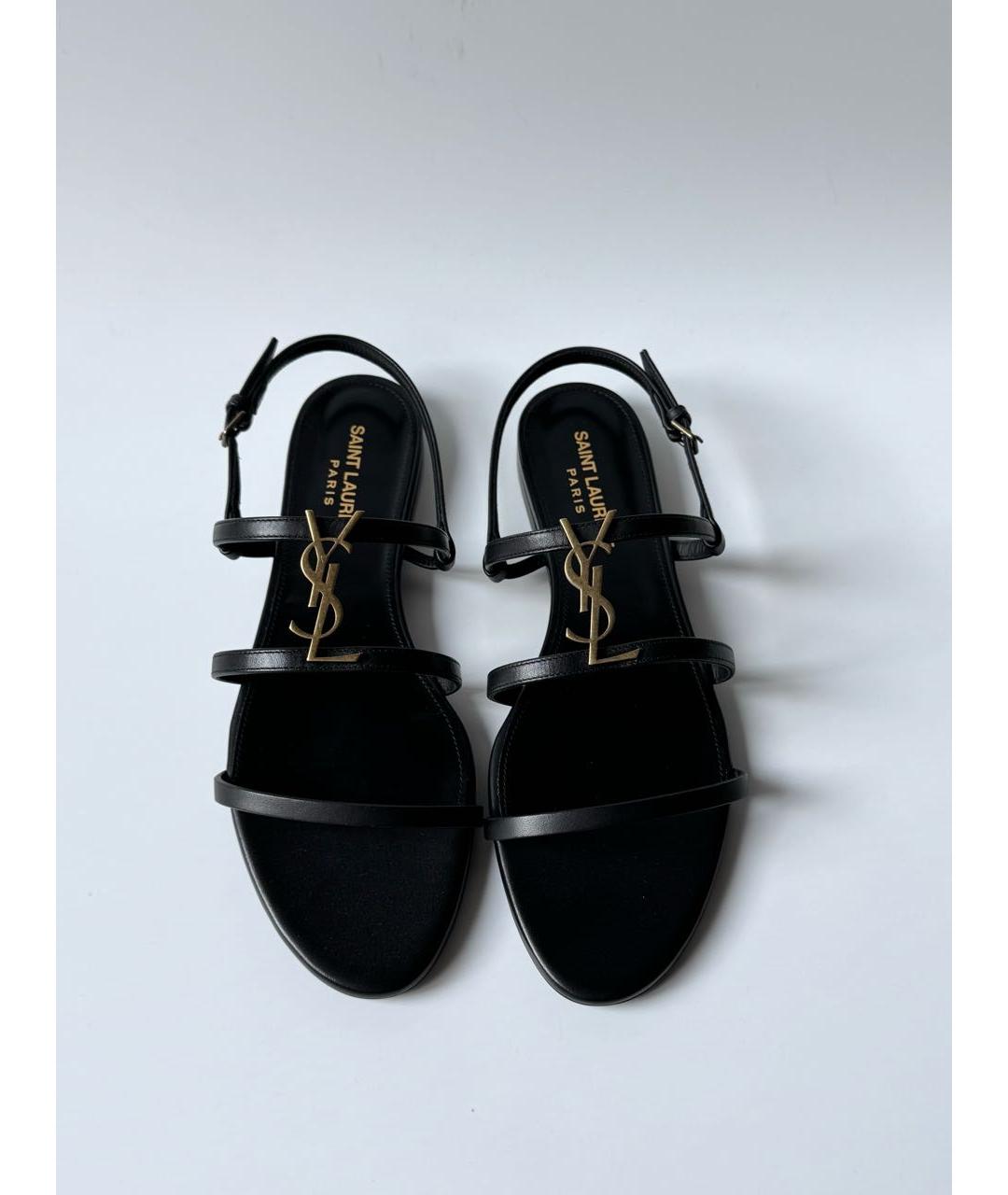 SAINT LAURENT Черные кожаные босоножки, фото 2