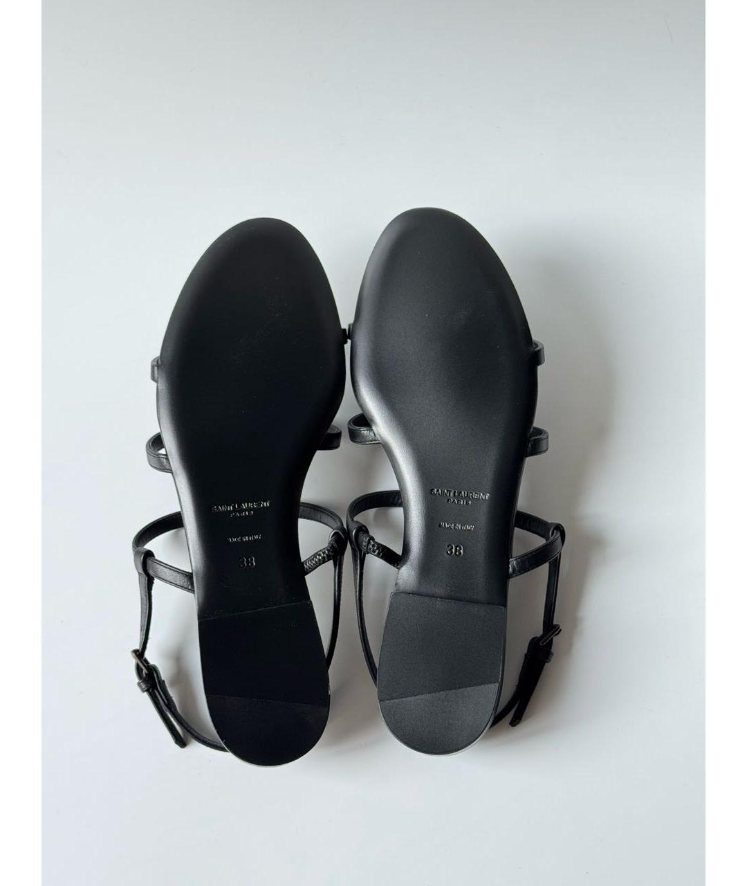 SAINT LAURENT Черные кожаные босоножки, фото 5