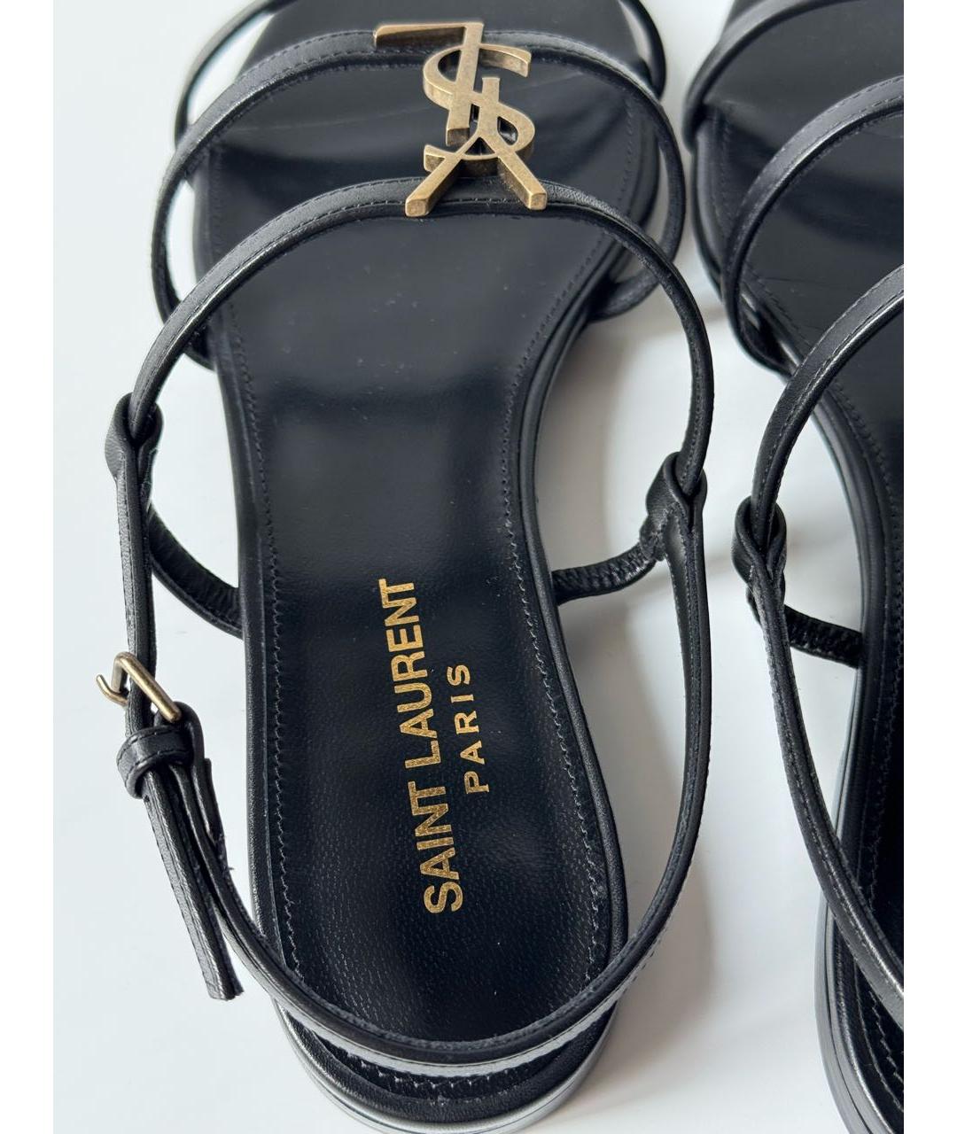 SAINT LAURENT Черные кожаные босоножки, фото 6