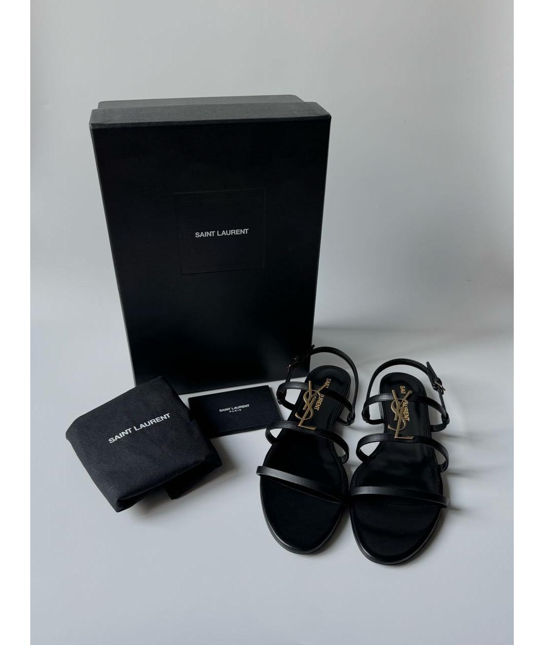 SAINT LAURENT Черные кожаные босоножки, фото 8