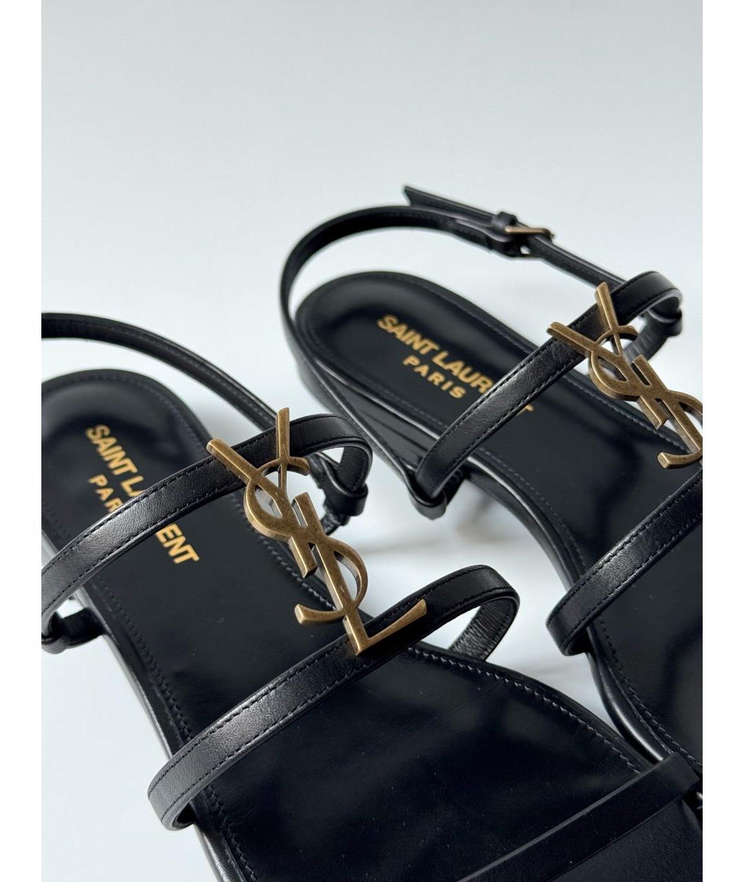 SAINT LAURENT Черные кожаные босоножки, фото 4