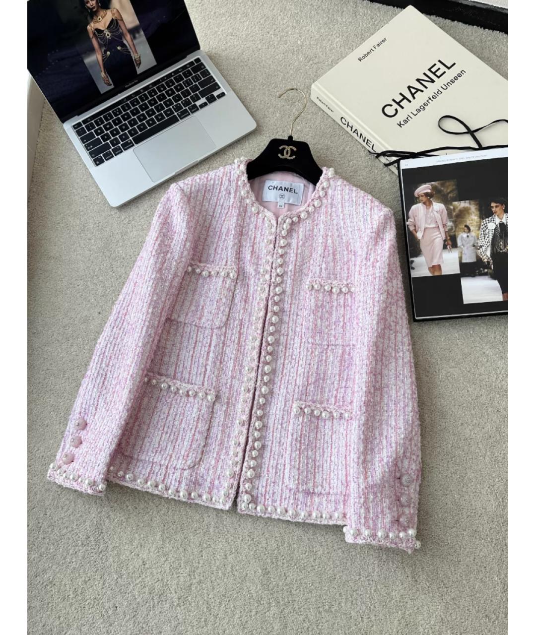 CHANEL Розовый твидовый жакет/пиджак, фото 7