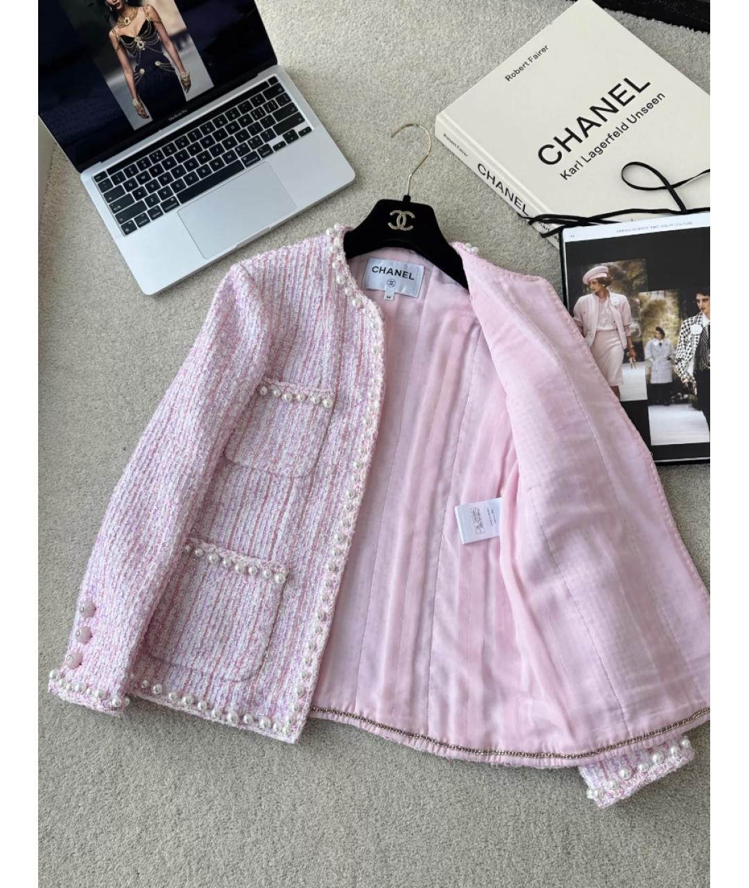 CHANEL Розовый твидовый жакет/пиджак, фото 5