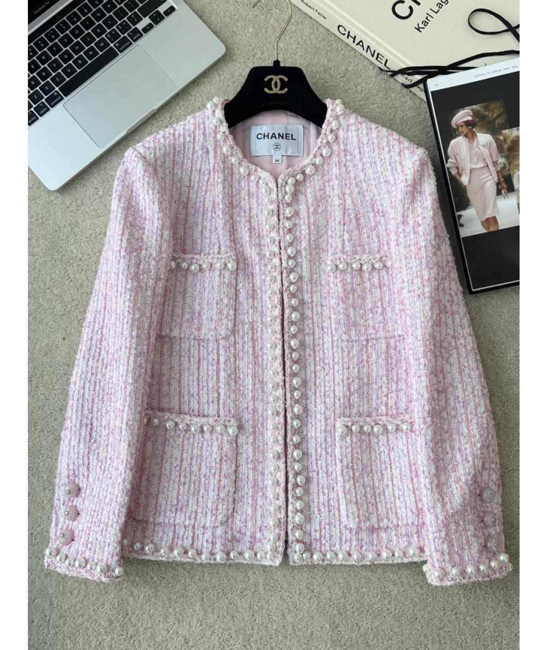 CHANEL Розовый твидовый жакет/пиджак, фото 2