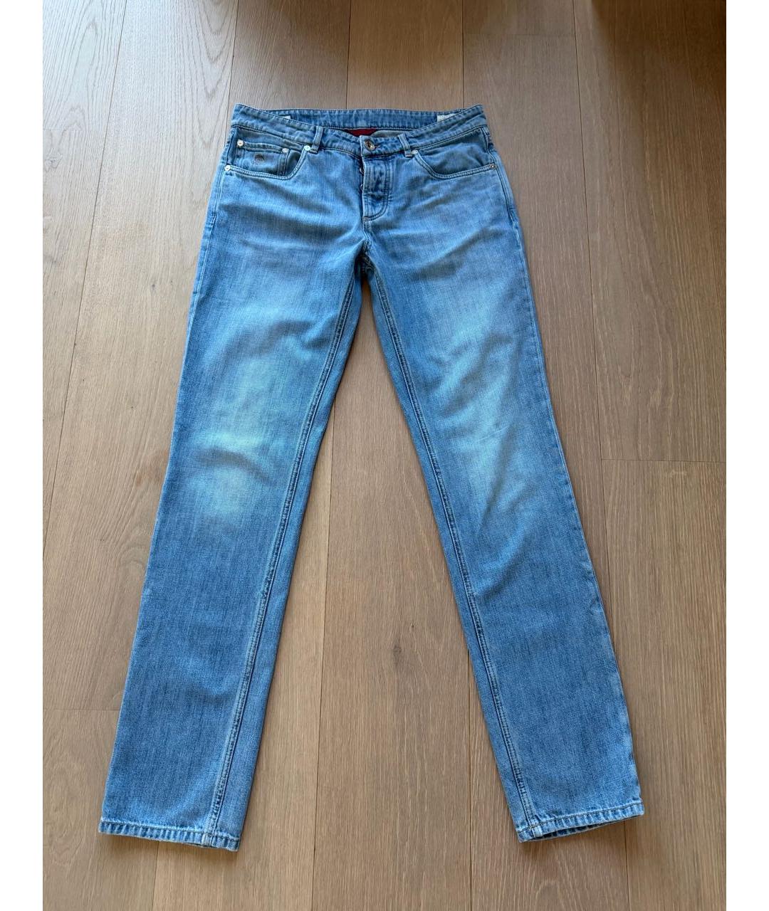 BRUNELLO CUCINELLI Голубые хлопковые прямые джинсы, фото 8