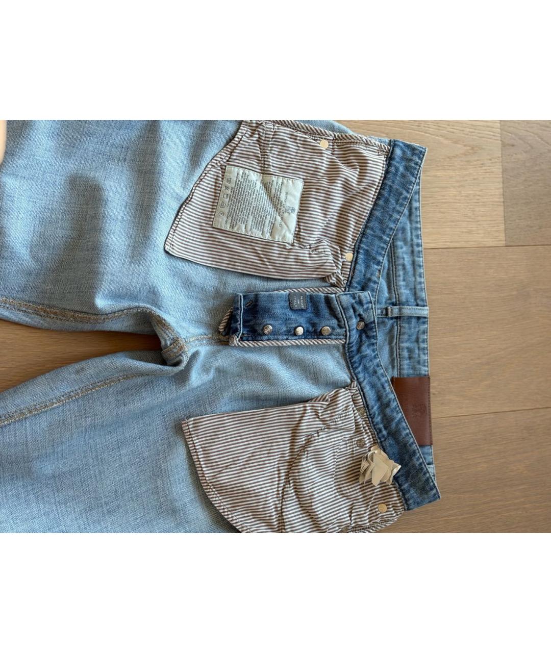 BRUNELLO CUCINELLI Голубые хлопковые прямые джинсы, фото 7