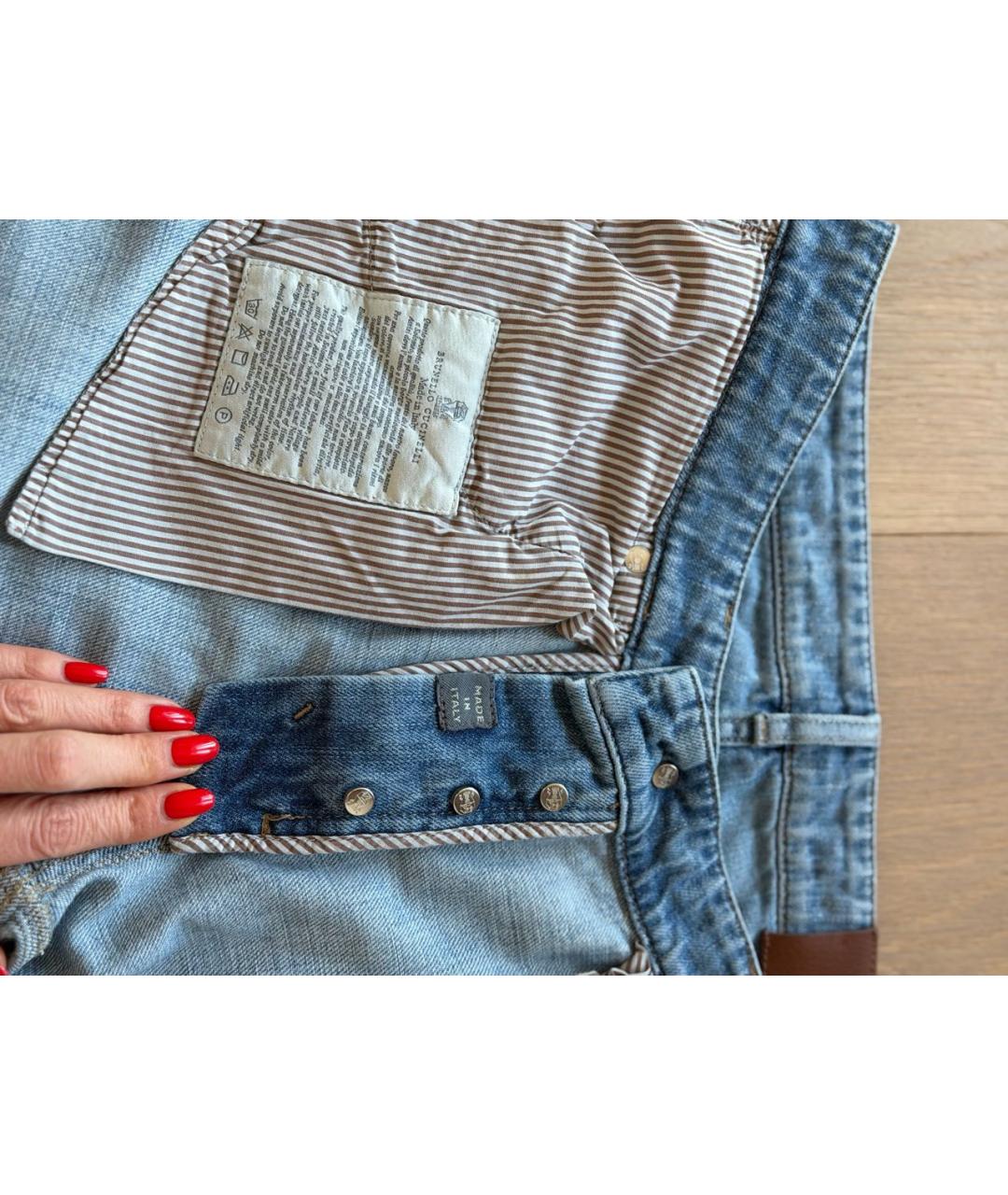 BRUNELLO CUCINELLI Голубые хлопковые прямые джинсы, фото 6