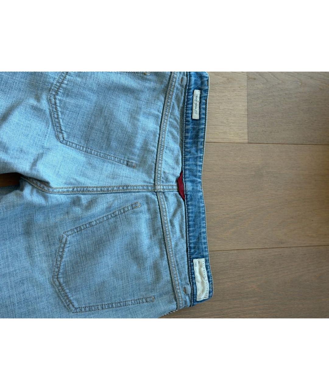 BRUNELLO CUCINELLI Голубые хлопковые прямые джинсы, фото 4