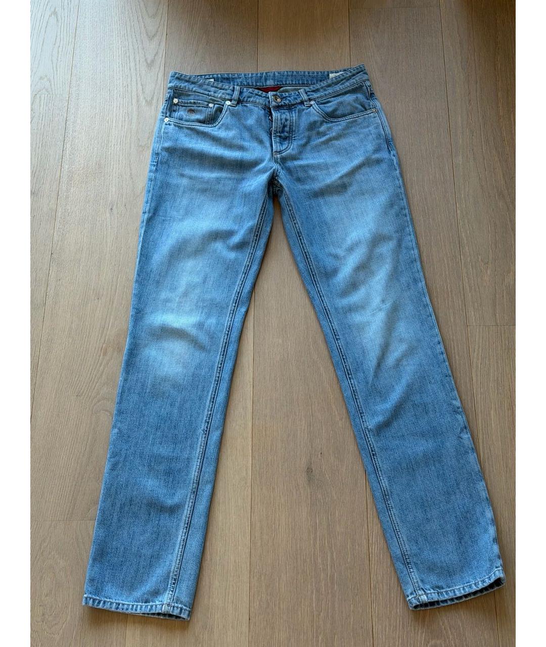 BRUNELLO CUCINELLI Голубые хлопковые прямые джинсы, фото 9