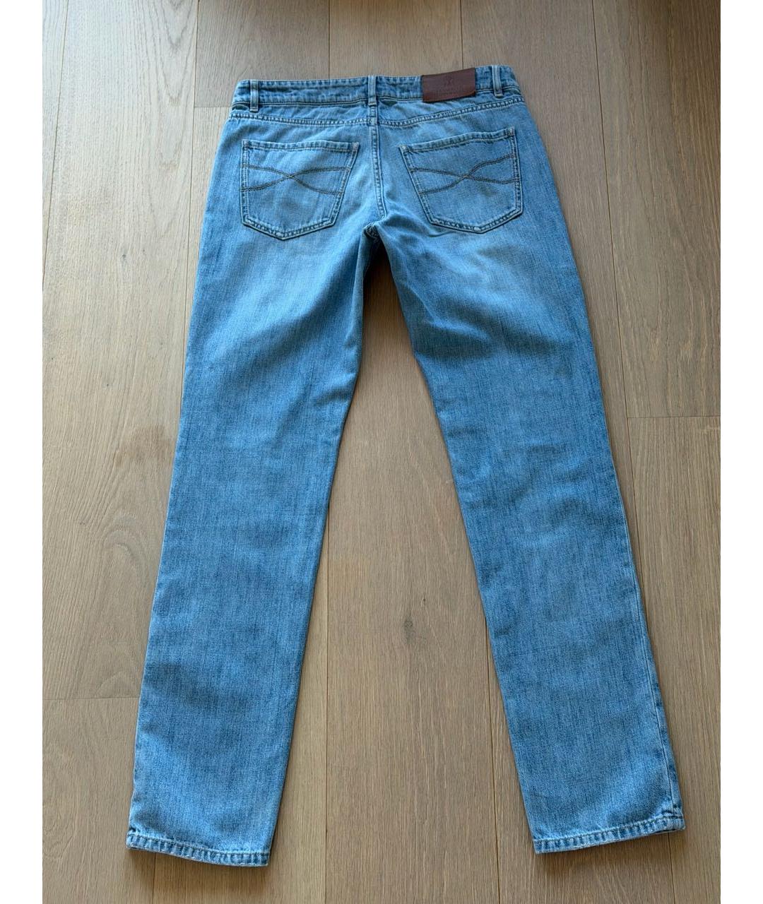 BRUNELLO CUCINELLI Голубые хлопковые прямые джинсы, фото 2