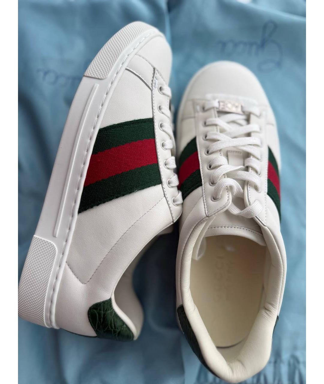 GUCCI Белые кожаные кроссовки, фото 9