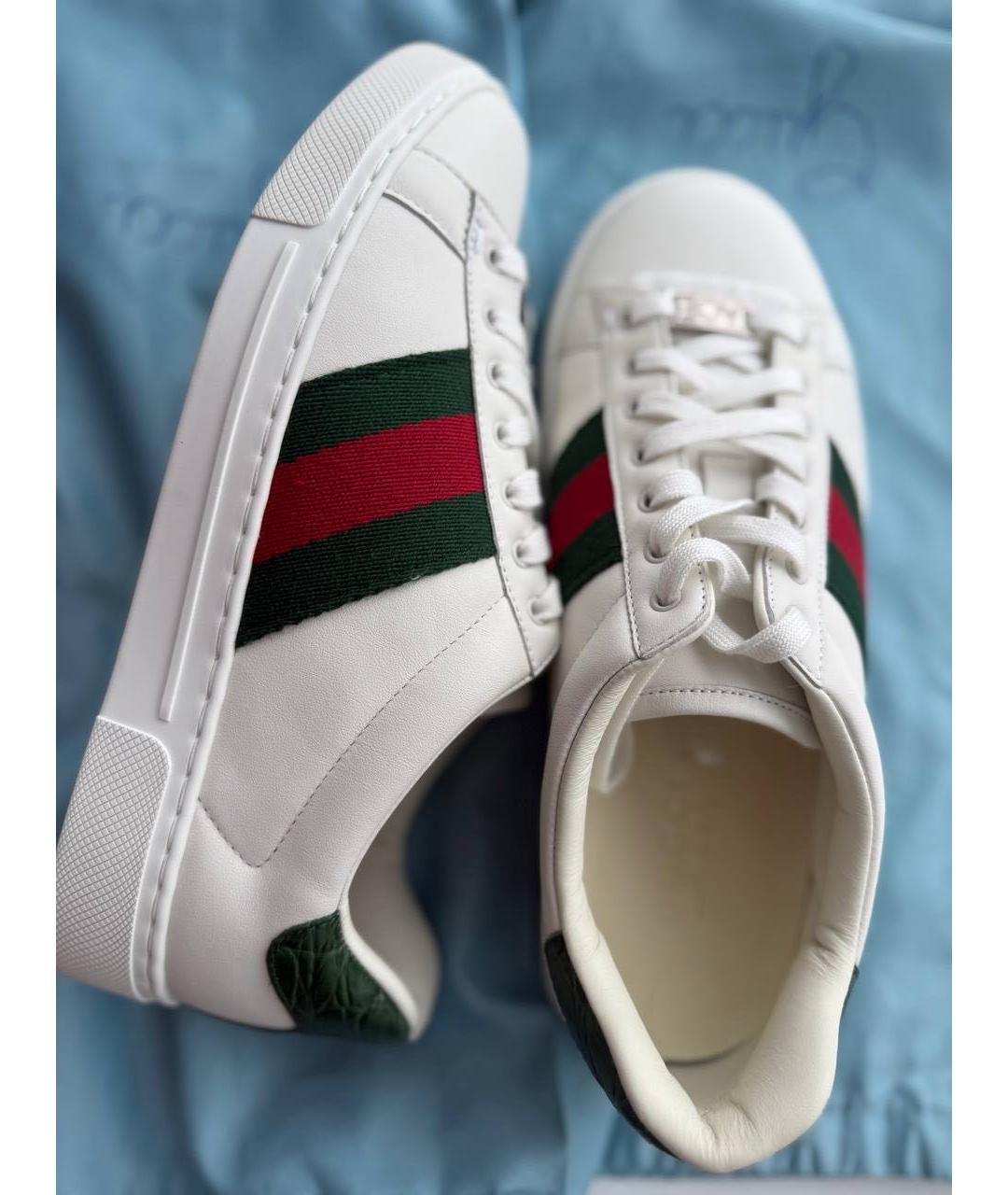 GUCCI Белые кожаные кроссовки, фото 3