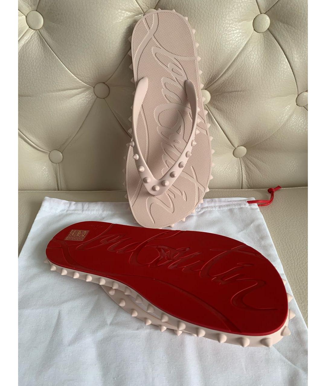 CHRISTIAN LOUBOUTIN Бежевые резиновые шлепанцы, фото 4