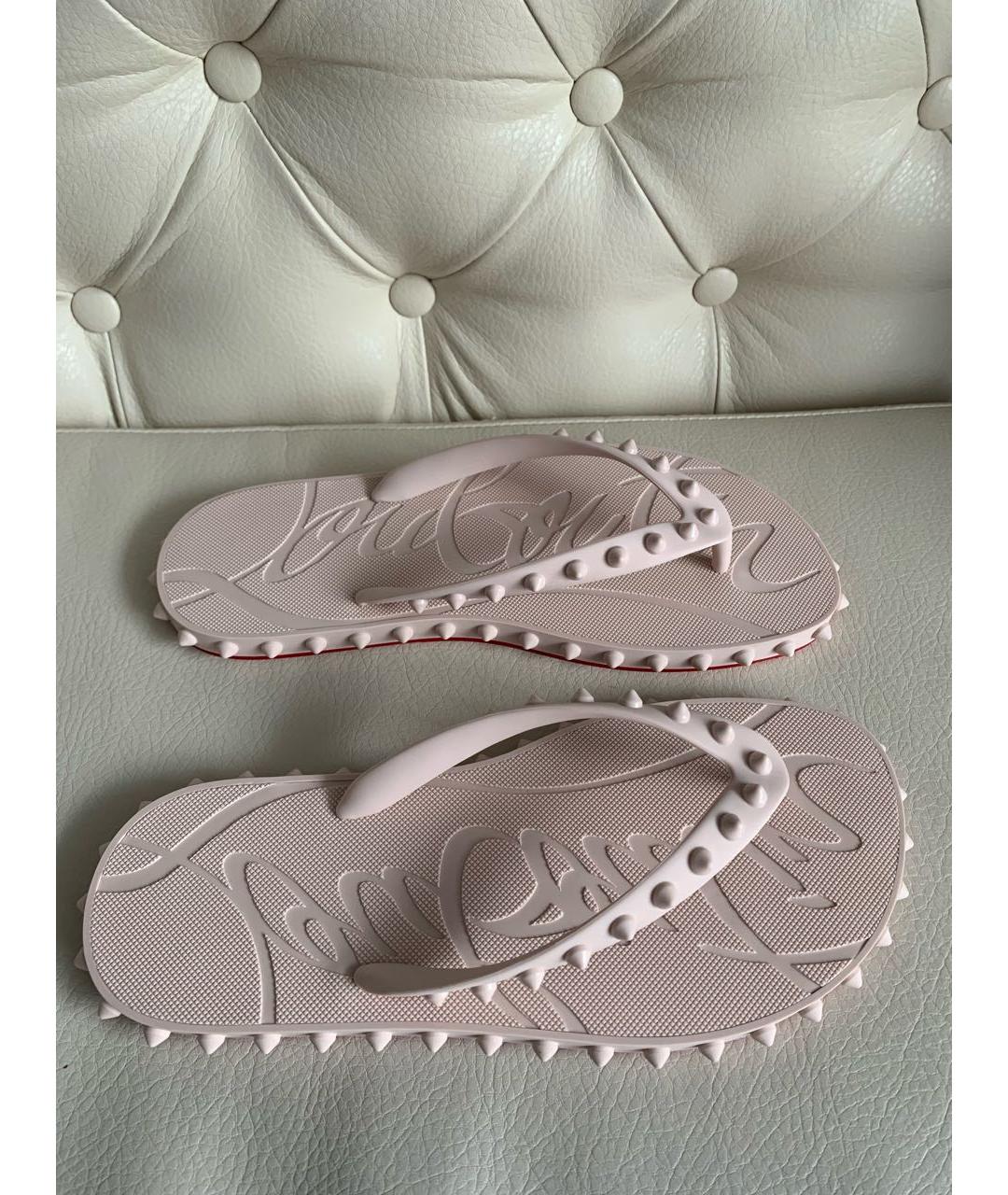 CHRISTIAN LOUBOUTIN Бежевые резиновые шлепанцы, фото 6