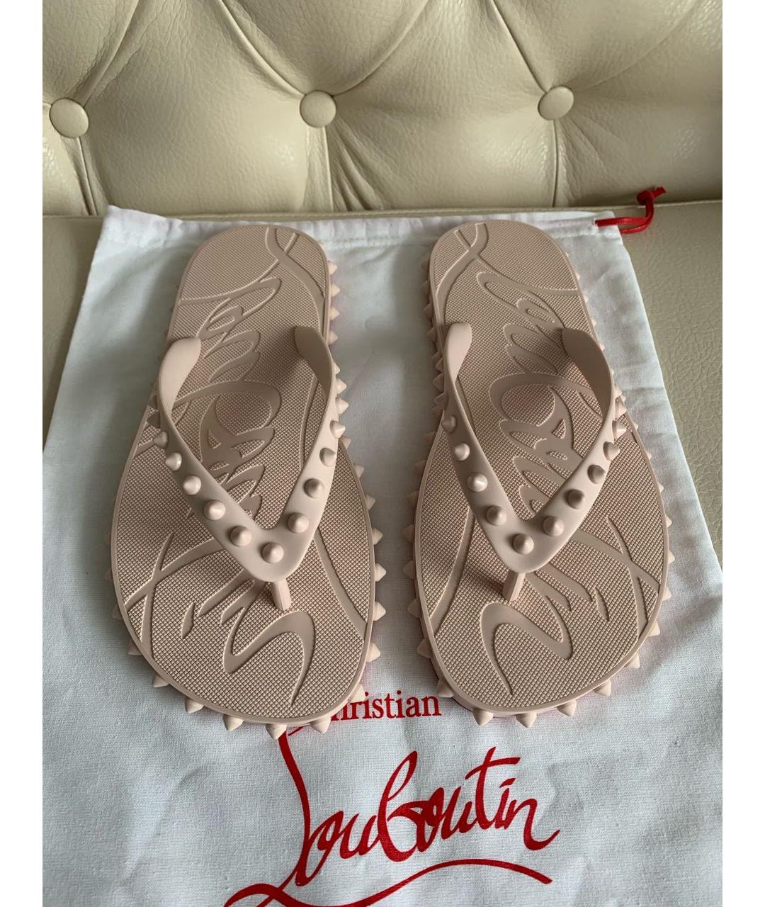 CHRISTIAN LOUBOUTIN Бежевые резиновые шлепанцы, фото 2