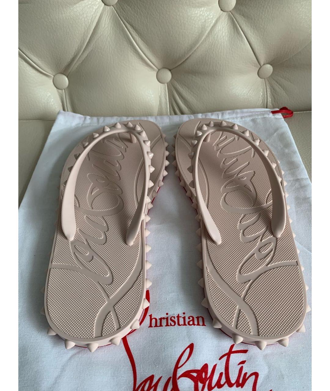 CHRISTIAN LOUBOUTIN Бежевые резиновые шлепанцы, фото 3