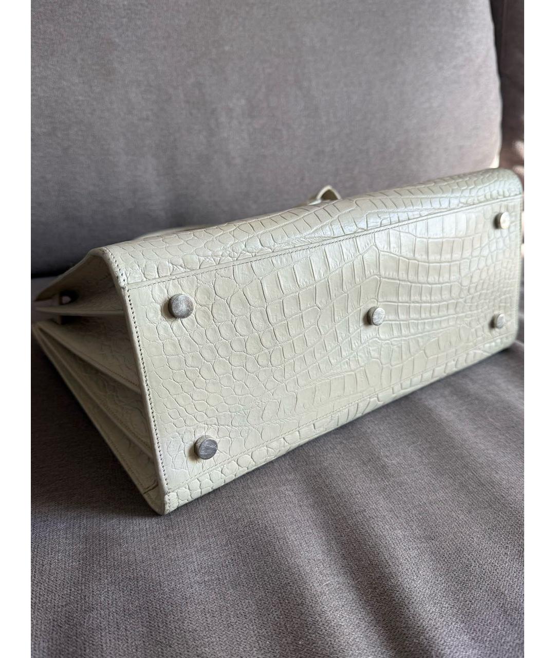 SAINT LAURENT Бежевая сумка с короткими ручками из экзотической кожи, фото 5