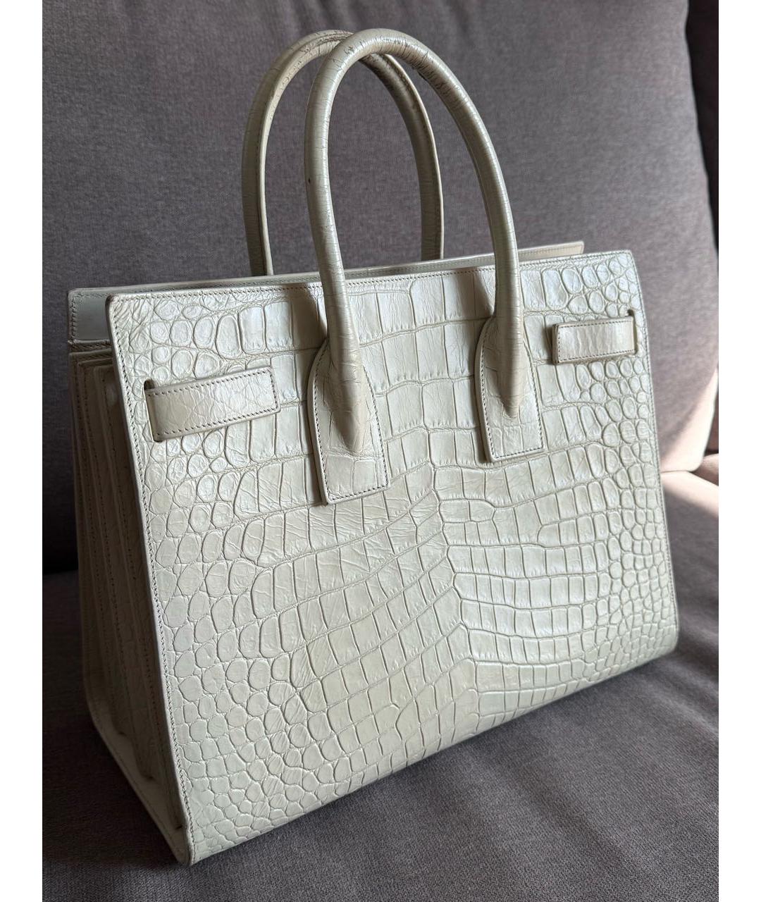 SAINT LAURENT Бежевая сумка с короткими ручками из экзотической кожи, фото 4