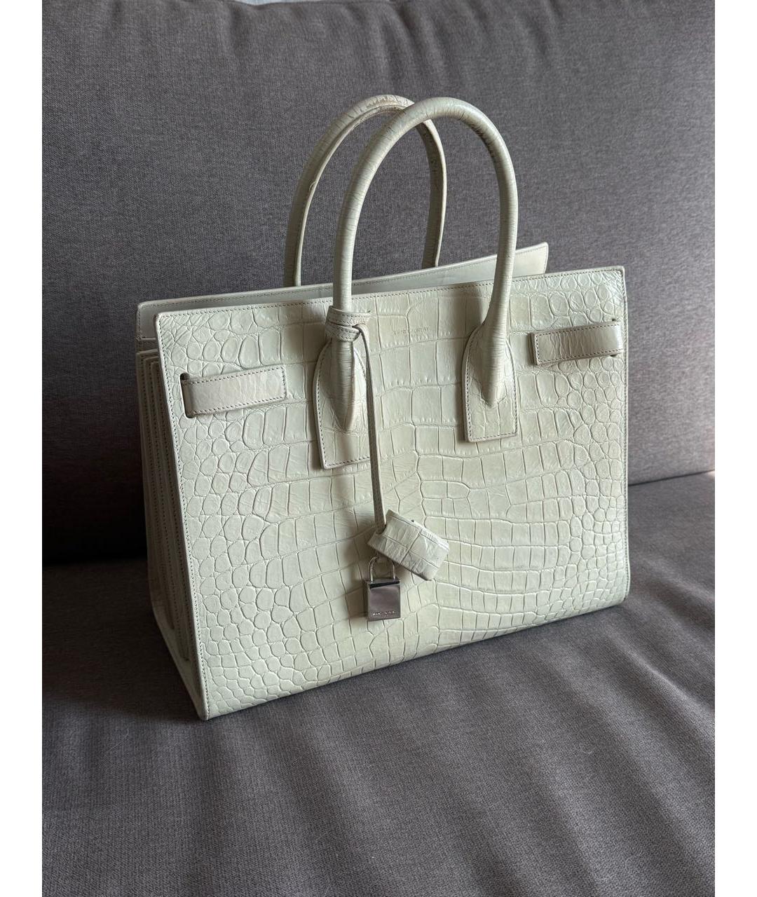 SAINT LAURENT Бежевая сумка с короткими ручками из экзотической кожи, фото 2