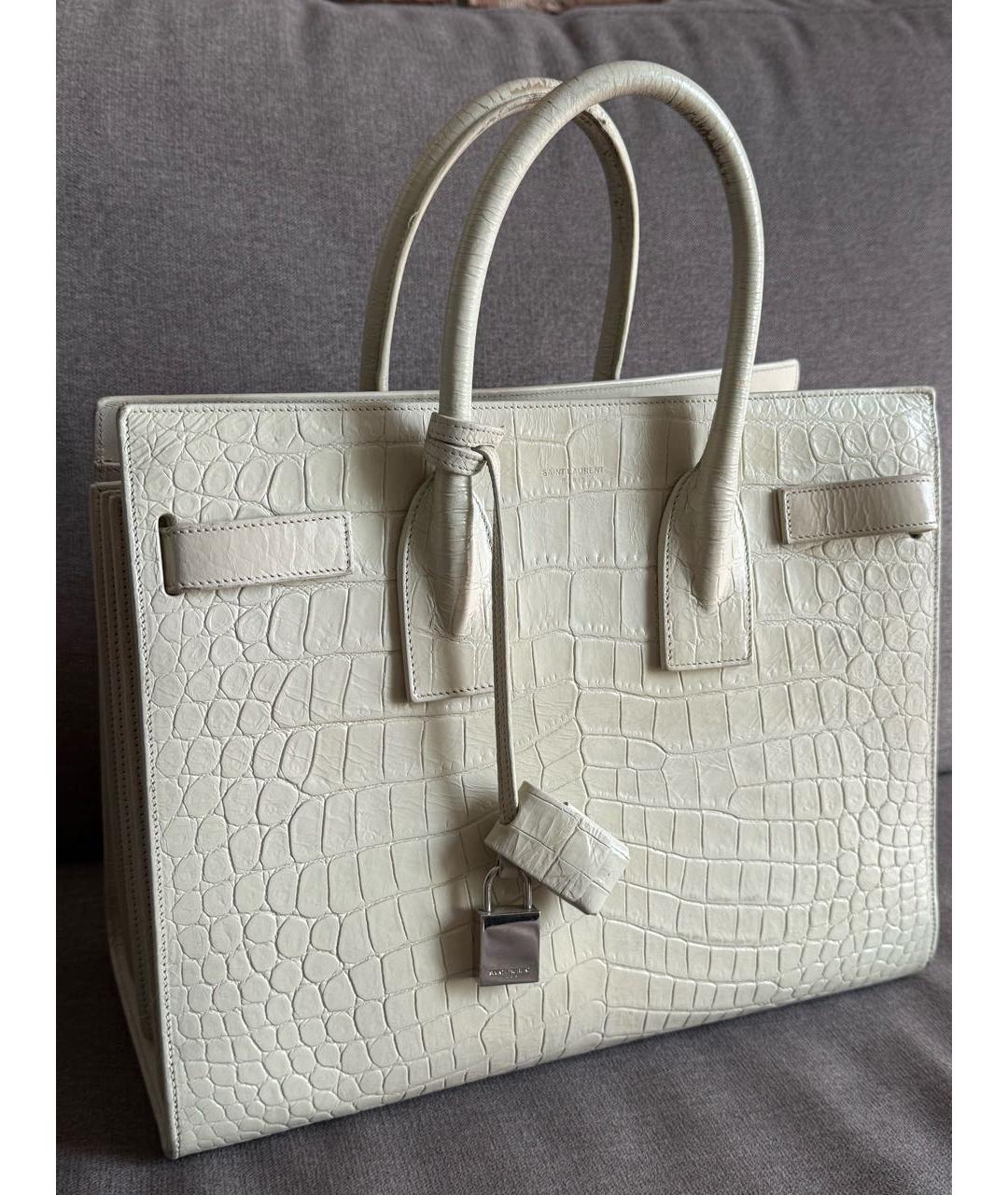 SAINT LAURENT Бежевая сумка с короткими ручками из экзотической кожи, фото 3