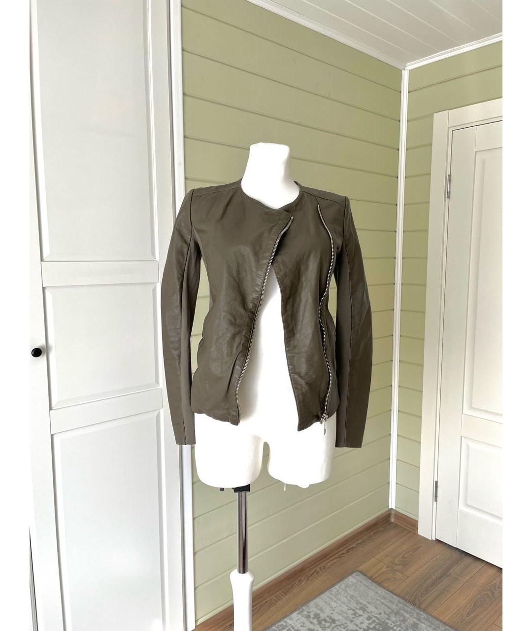 PINKO Хаки кожаная куртка, фото 5