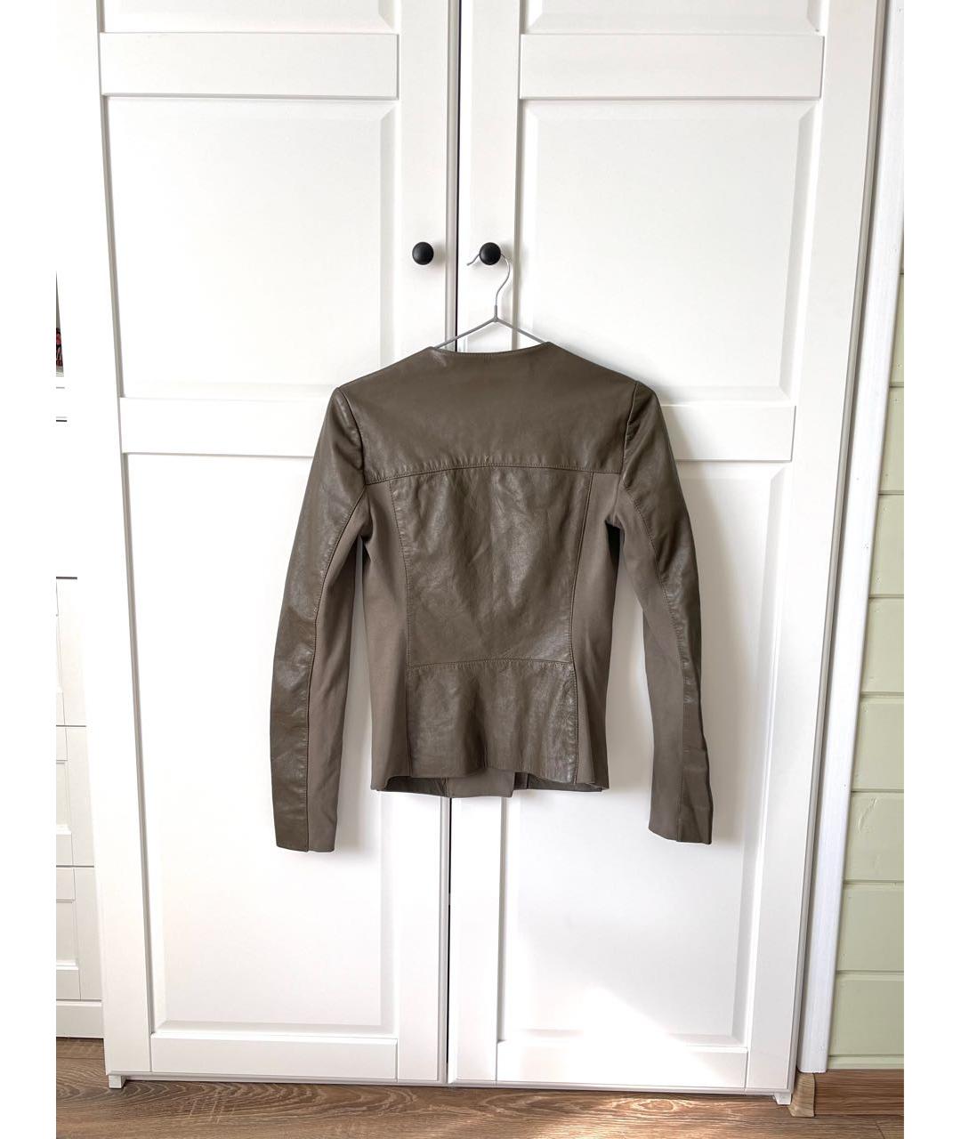 PINKO Хаки кожаная куртка, фото 2