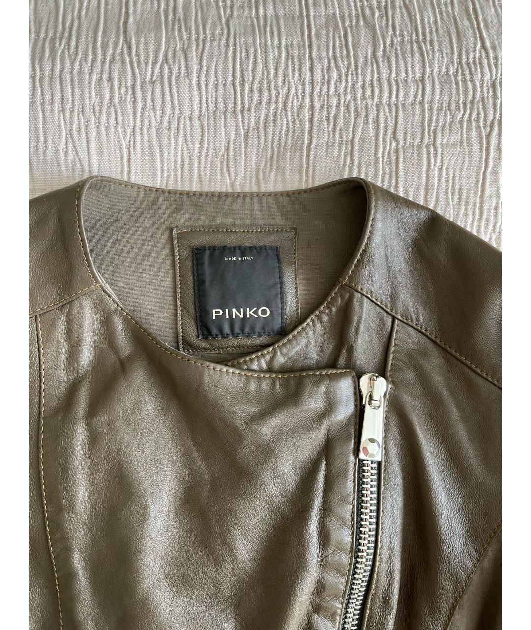 PINKO Хаки кожаная куртка, фото 3