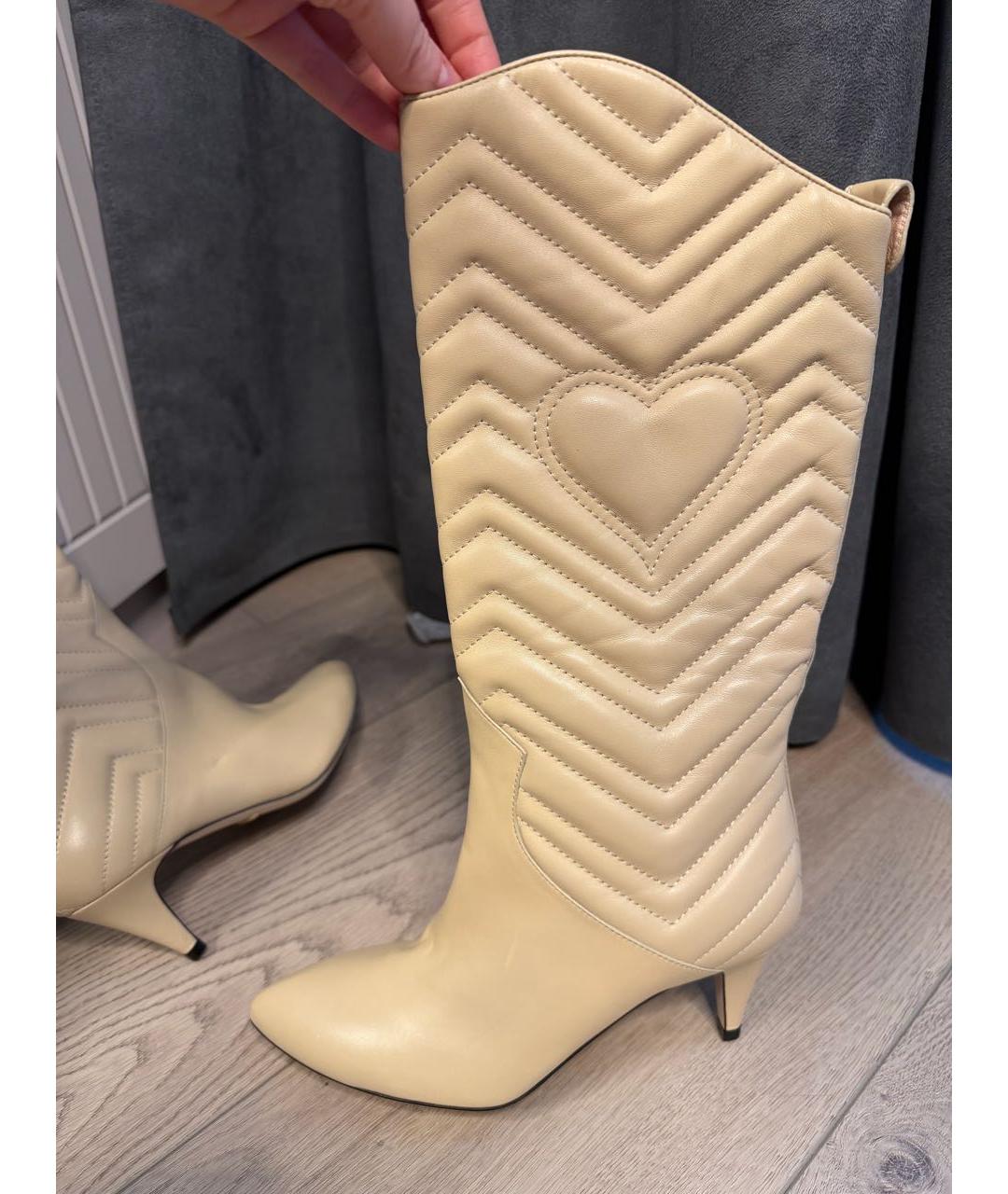 GUCCI Бежевые кожаные сапоги, фото 8