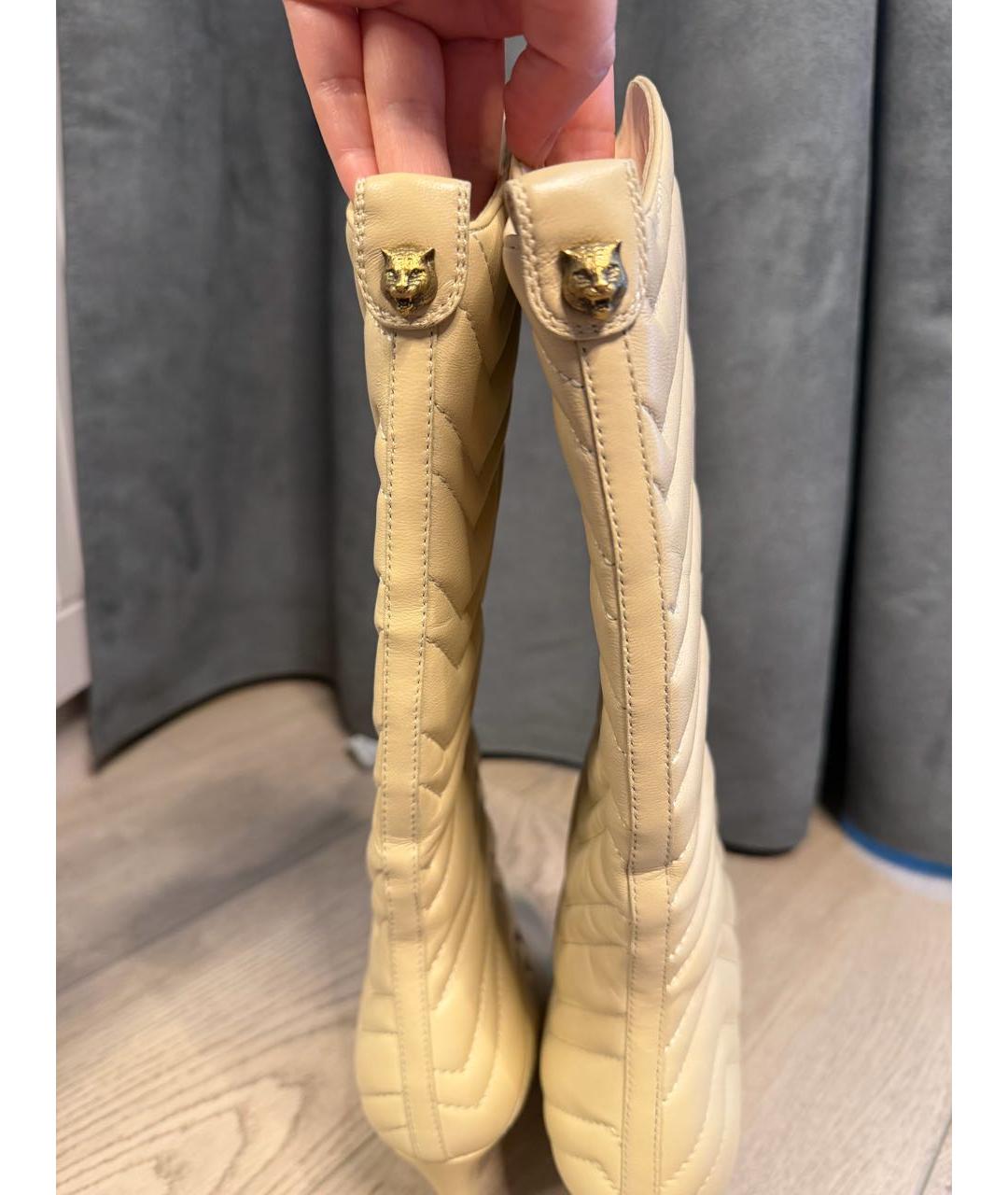 GUCCI Бежевые кожаные сапоги, фото 6