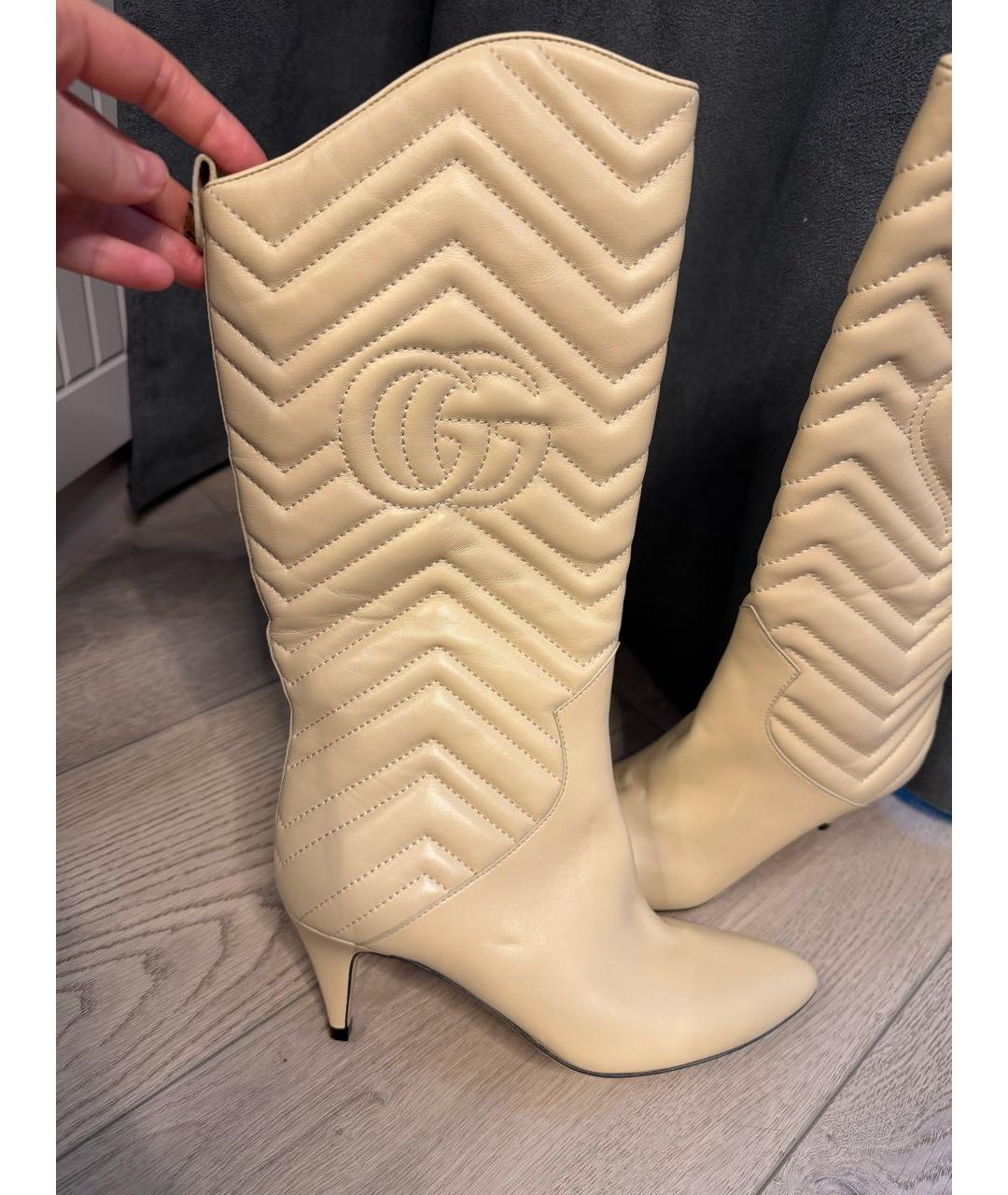 GUCCI Бежевые кожаные сапоги, фото 7
