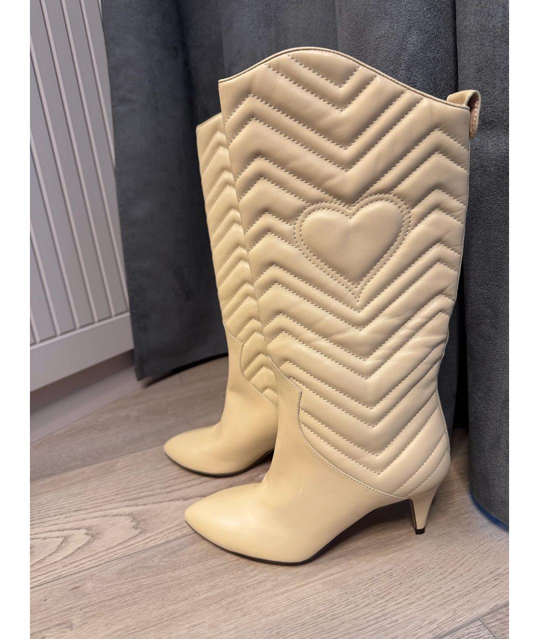 GUCCI Бежевые кожаные сапоги, фото 9