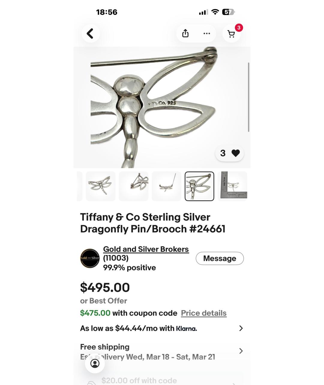 TIFFANY&CO Серебряная серебряная брошь, фото 5