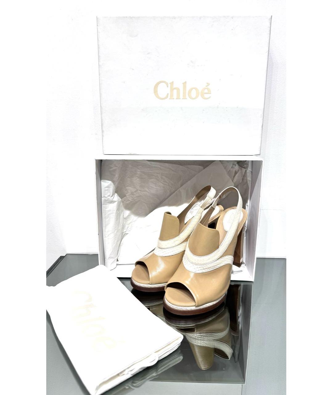 CHLOE Бежевые кожаные босоножки, фото 8