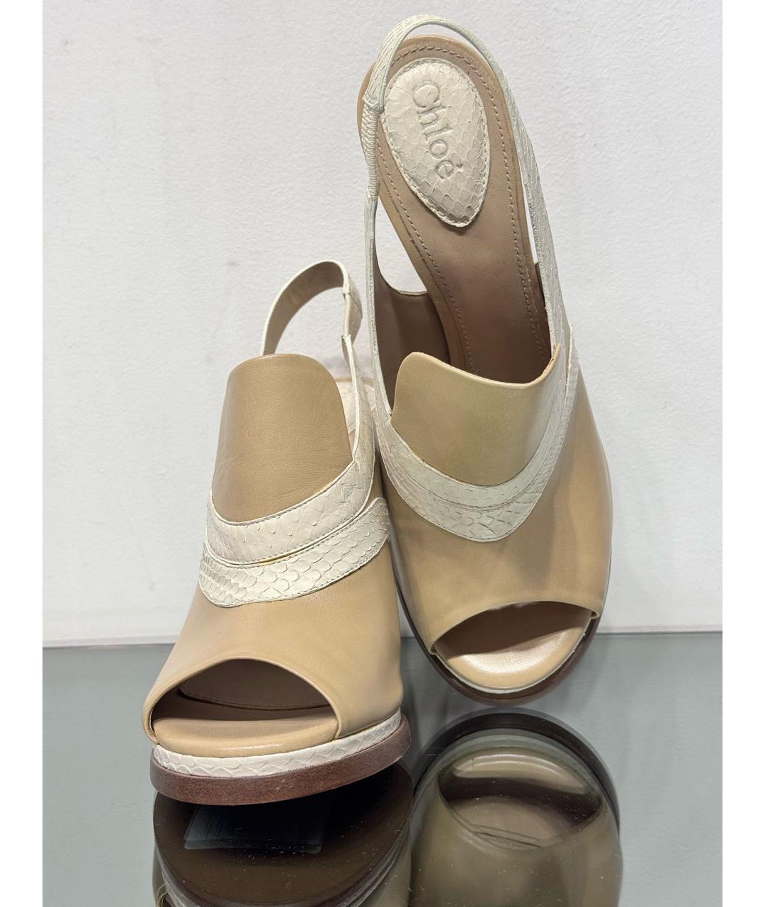 CHLOE Бежевые кожаные босоножки, фото 5