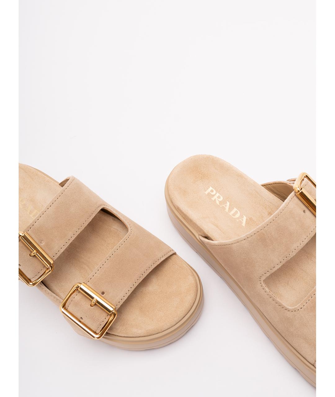 PRADA Бежевые замшевые сабо, фото 5