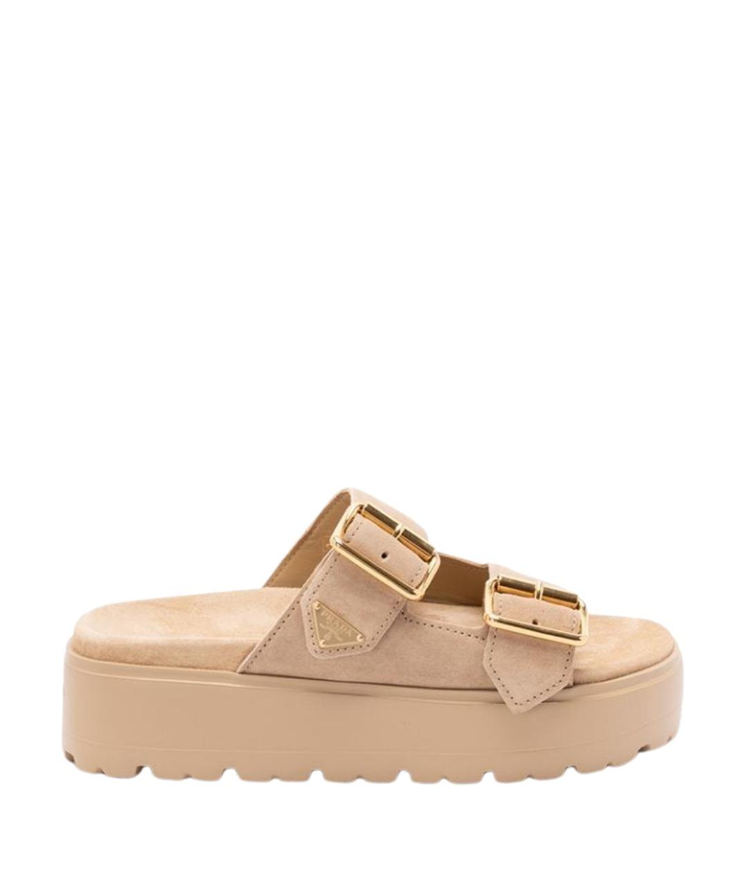 PRADA Бежевые замшевые сабо, фото 1