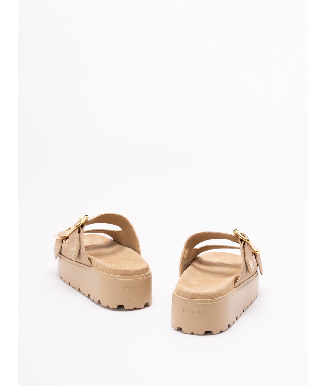 PRADA Бежевые замшевые сабо, фото 3