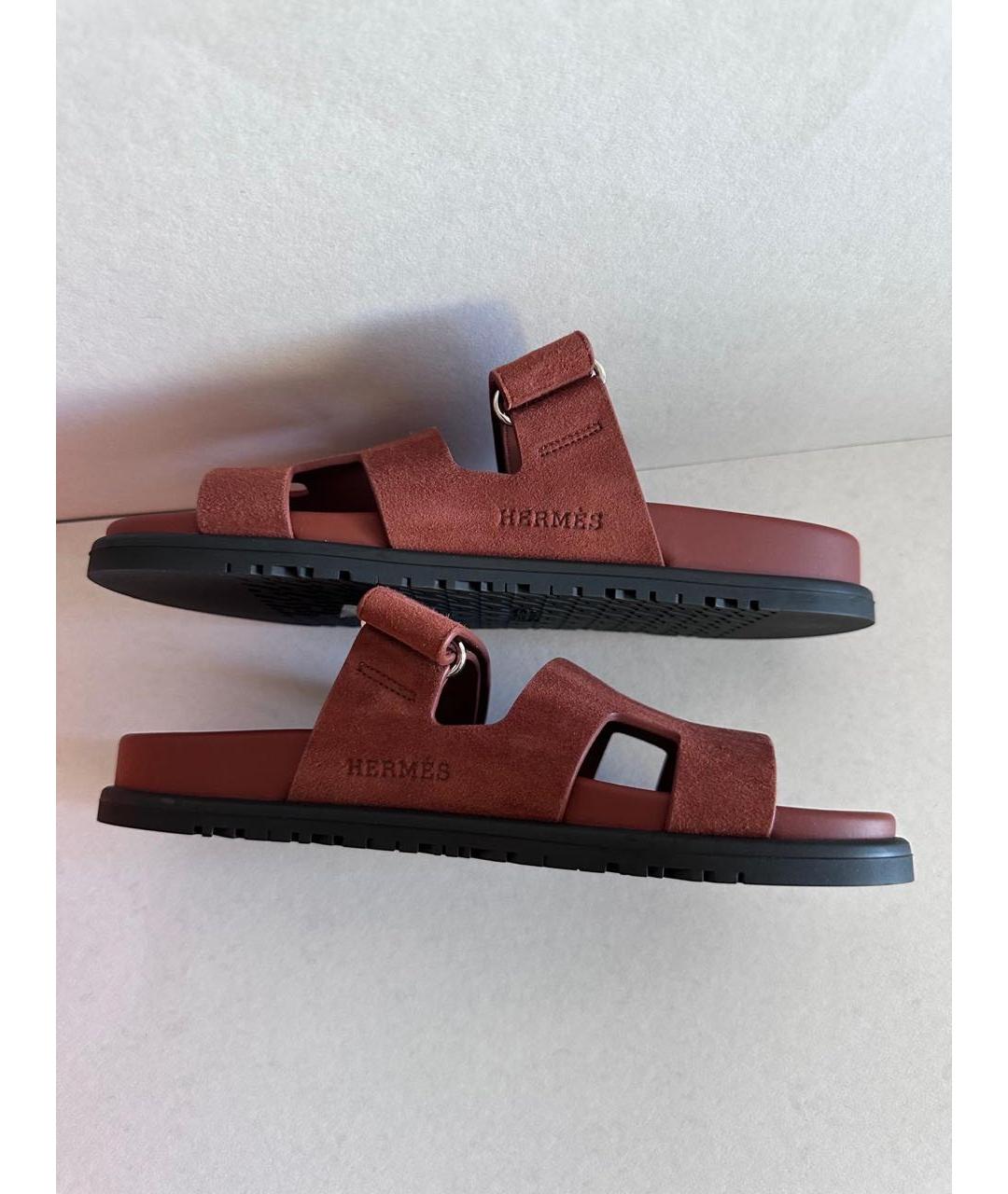 HERMES Красные замшевые сабо, фото 7