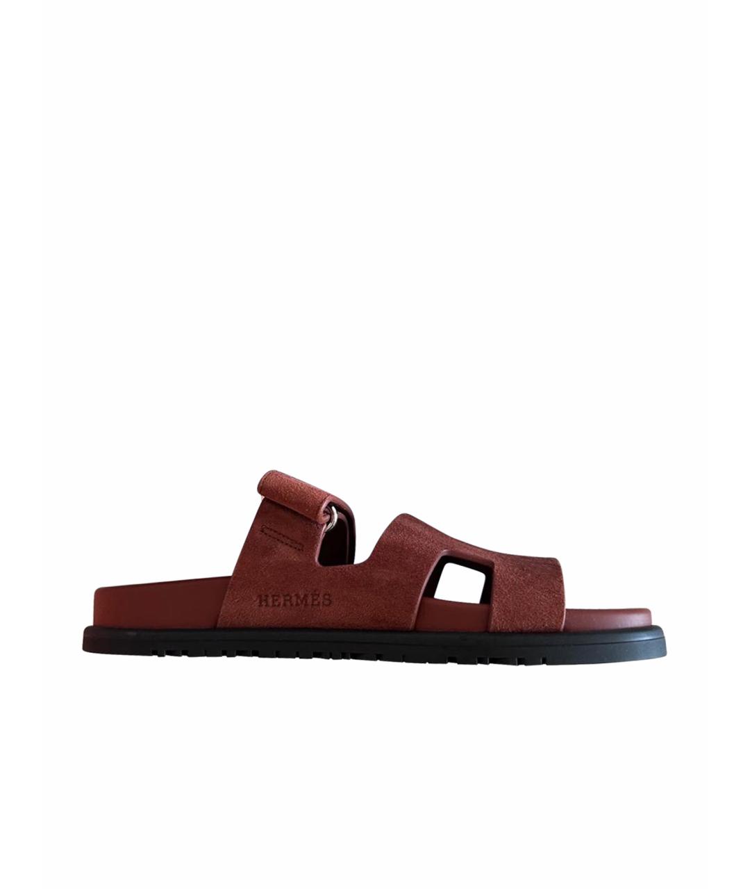 HERMES Красные замшевые сабо, фото 1