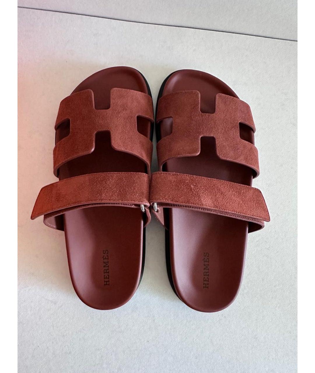 HERMES Красные замшевые сабо, фото 3