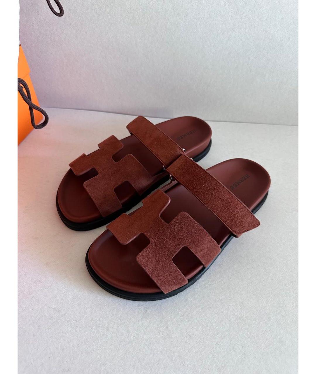 HERMES Красные замшевые сабо, фото 2