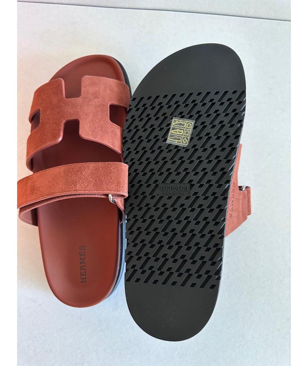 HERMES Красные замшевые сабо, фото 5
