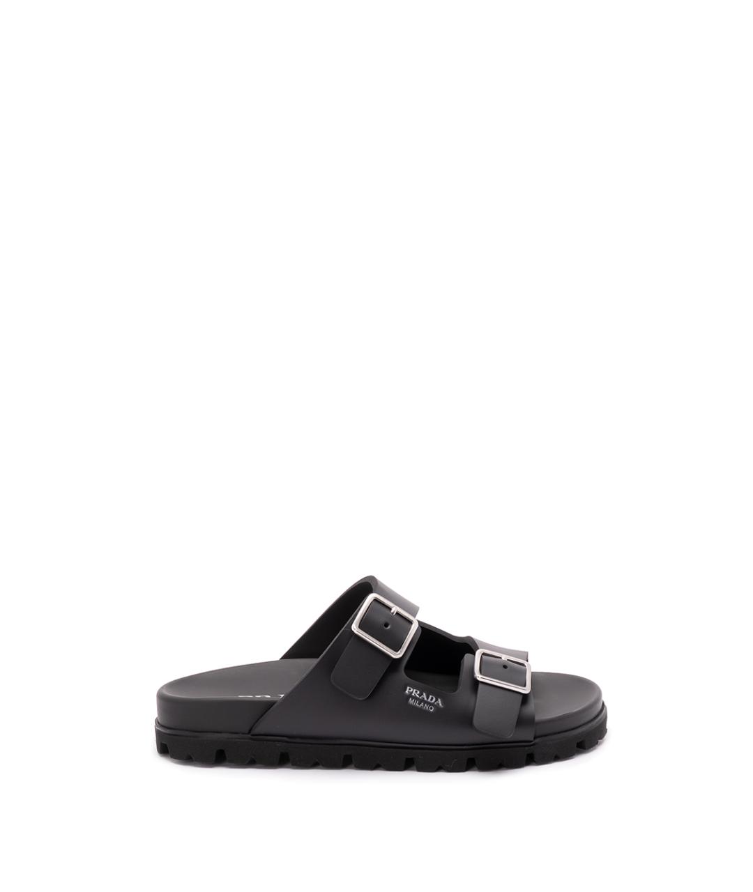 PRADA Черные резиновые шлепанцы, фото 3