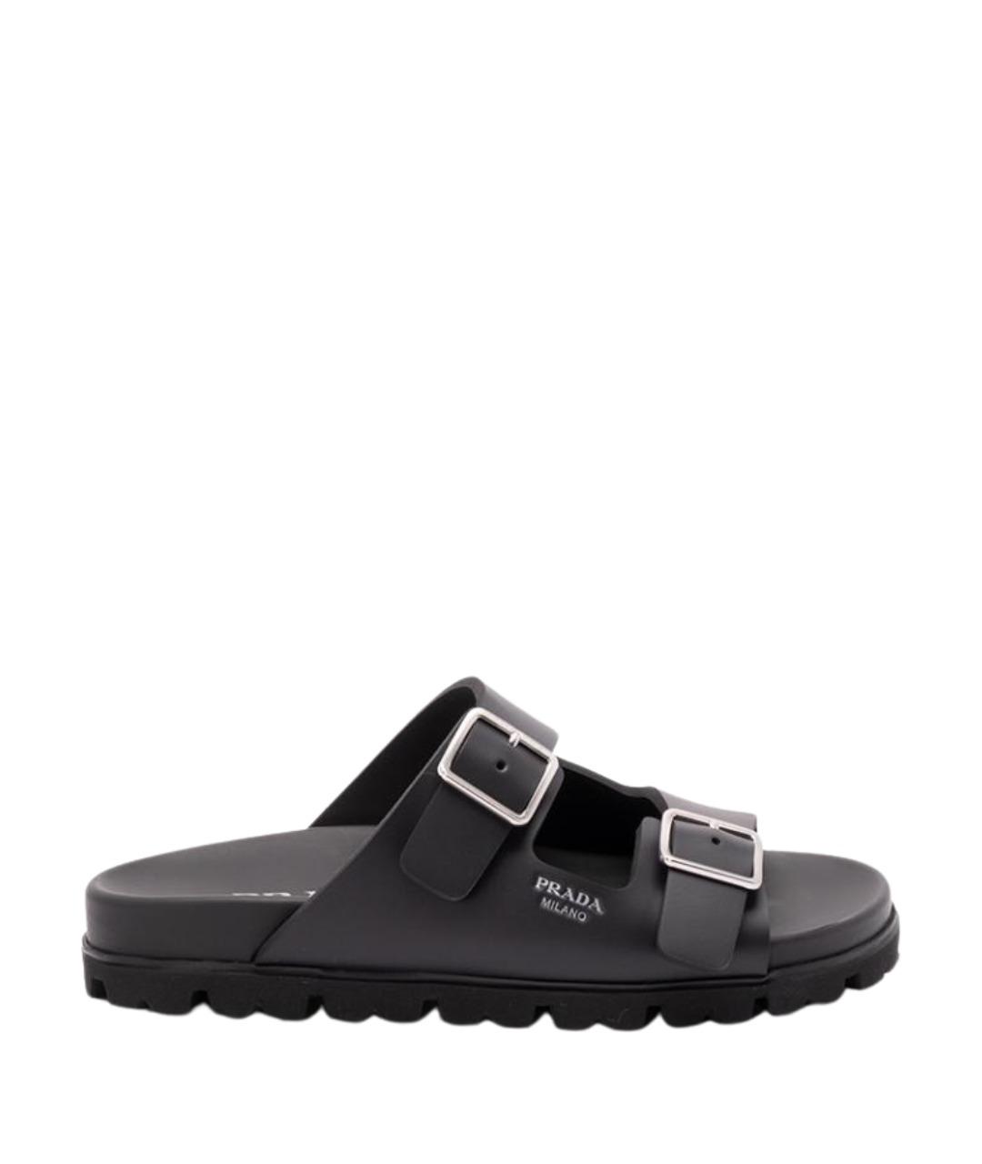 PRADA Черные резиновые шлепанцы, фото 1