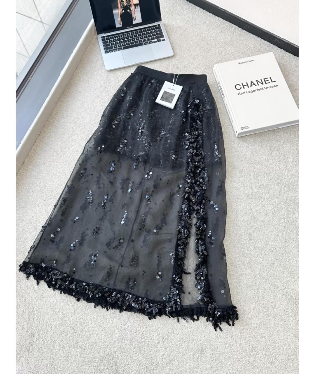 CHANEL Черная шелковая юбка миди, фото 7