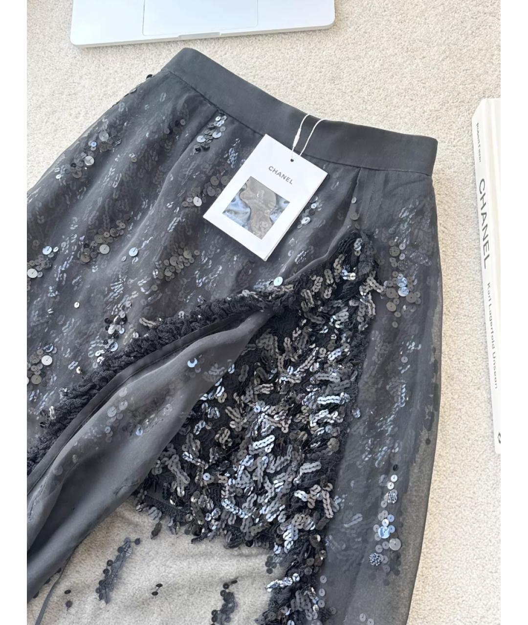 CHANEL Черная шелковая юбка миди, фото 3