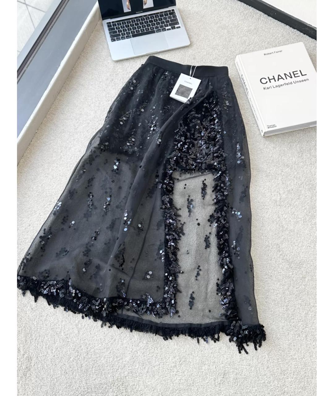 CHANEL Черная шелковая юбка миди, фото 2