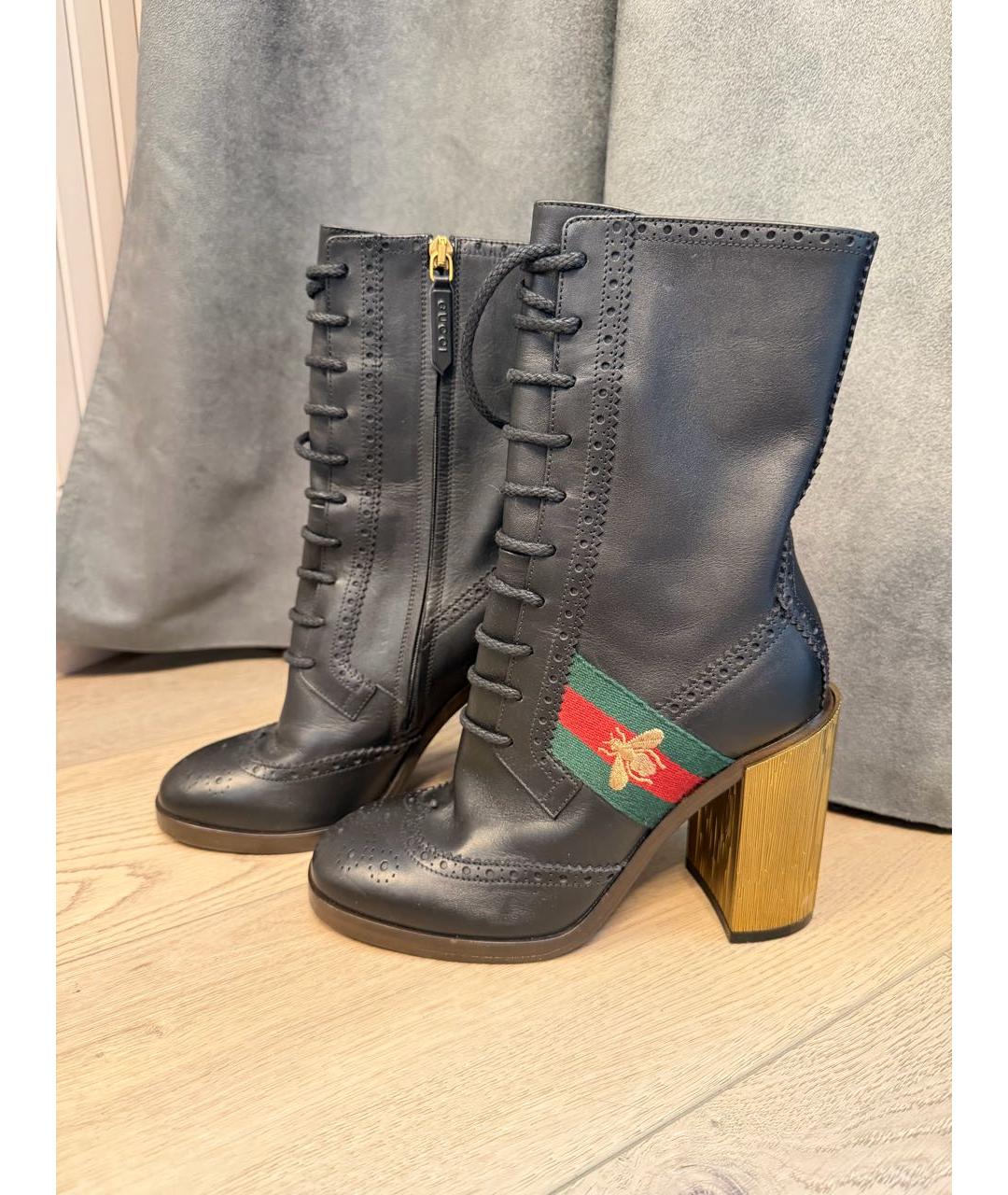 GUCCI Черные кожаные ботинки, фото 9